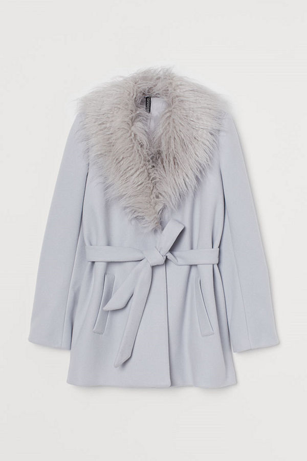 H&M Kappa med fuskpälskrage grå