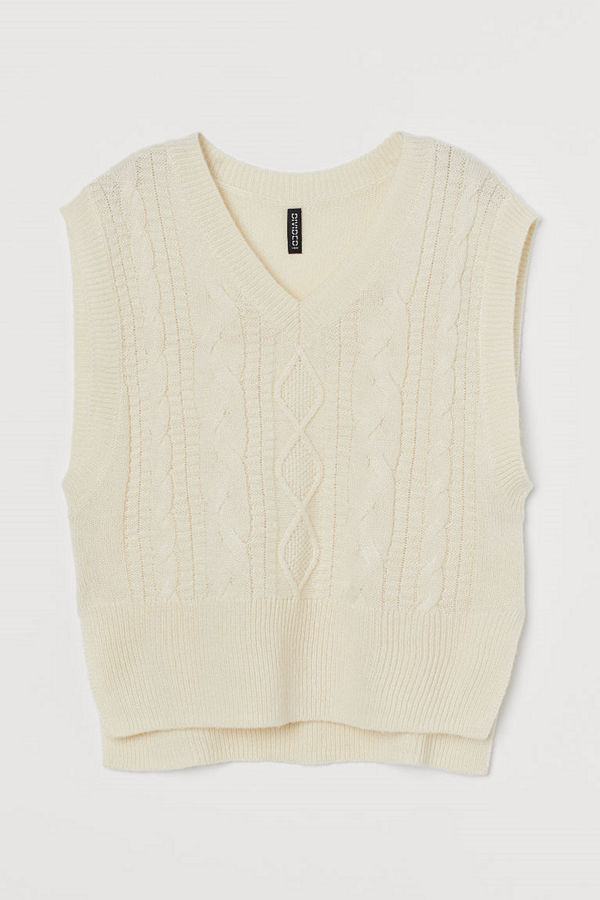 H&M Kabelstickad slipover vit