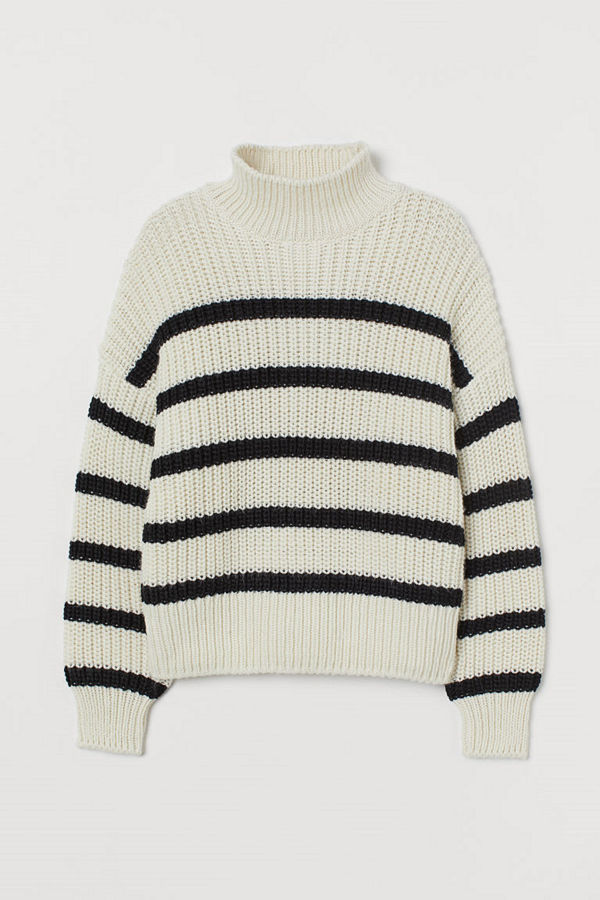 H&M Stickad polotröja vit