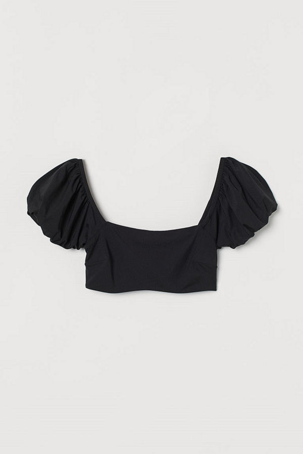 H&M Bikinitopp med puffärm svart