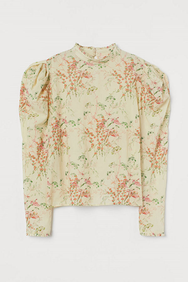 H&M Mönstrad blus med puffärm gul