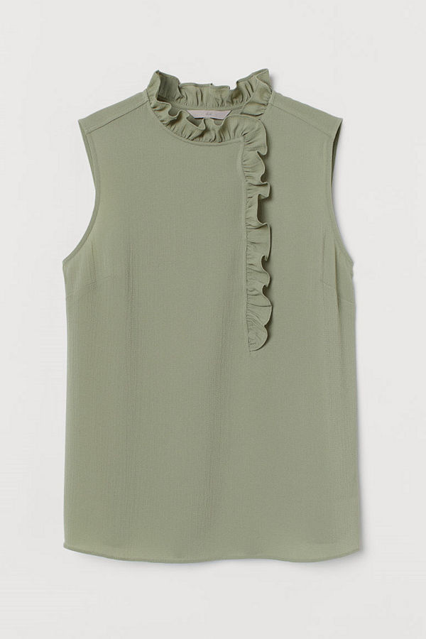 H&M Ärmlös volangblus grön