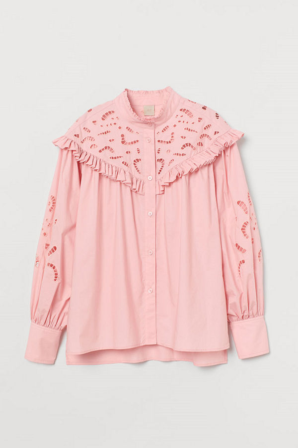 H&M Blus med broderie anglaise rosa
