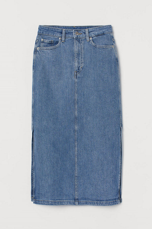 H&M Knälång jeanskjol blå