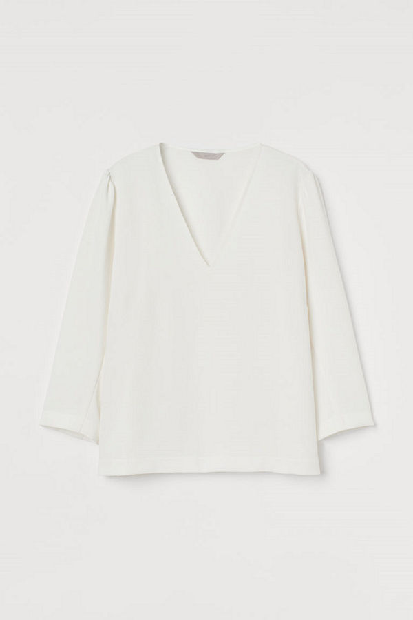 H&M Blus med puffärm vit