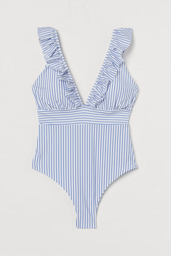 H&M H & M+ Baddräkt med volanger blå