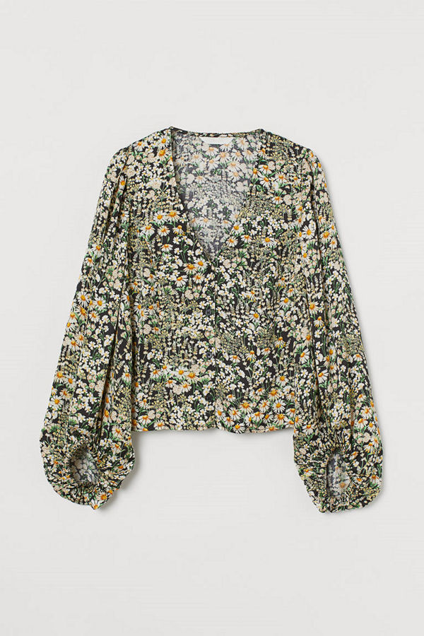 H&M Blus med ballongärm grå