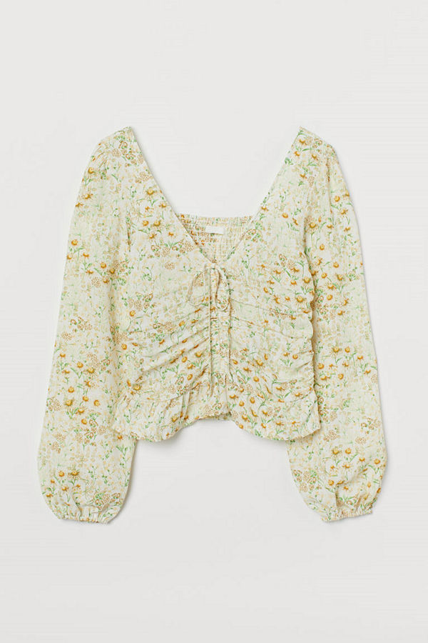 H&M Draperad blus vit