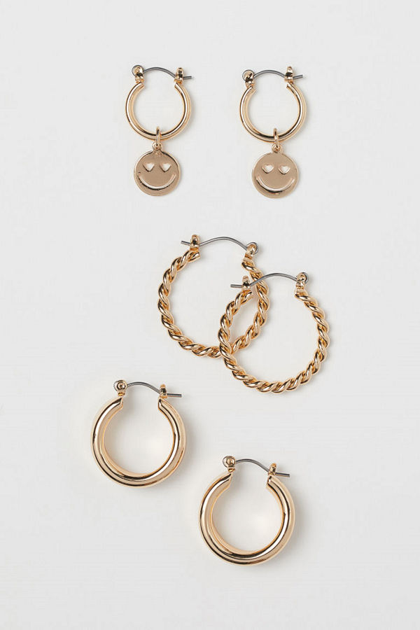 H&M 3 par örhängen guld