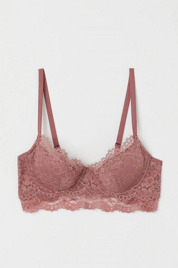 H&M Vadderad bygel-bh i spets rosa