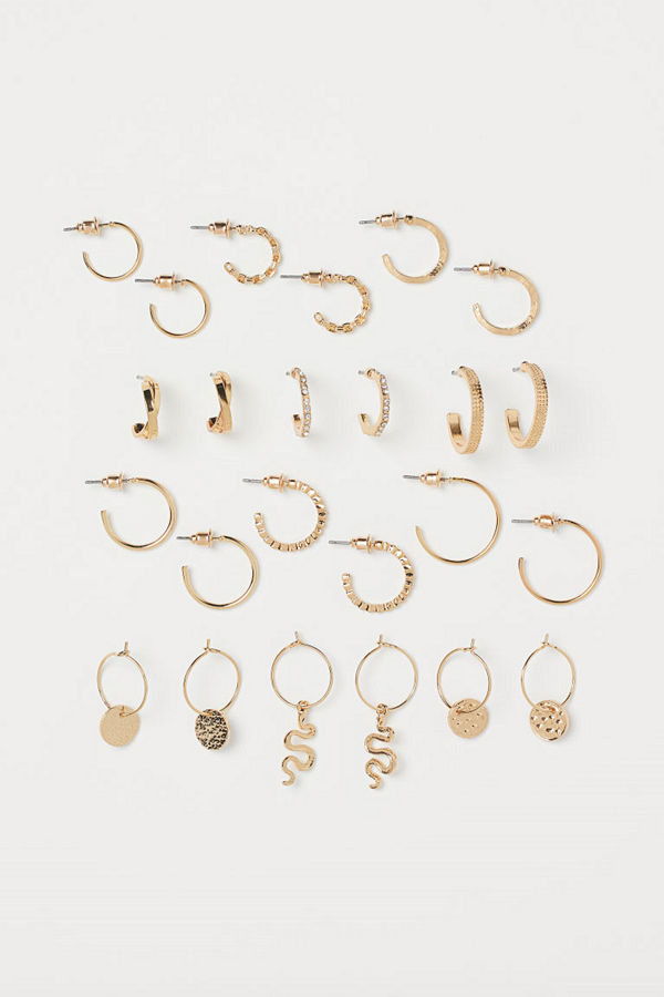 H&M 12 par örhängen guld