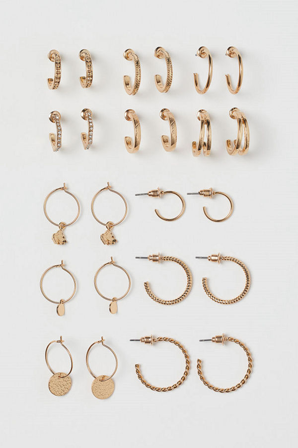 H&M 12 par runda örhängen guld
