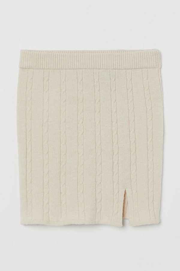 H&M Kabelstickad kjol beige