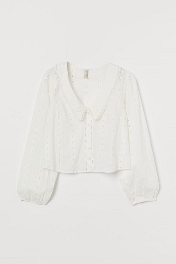 H&M Blus med broderie anglaise vit