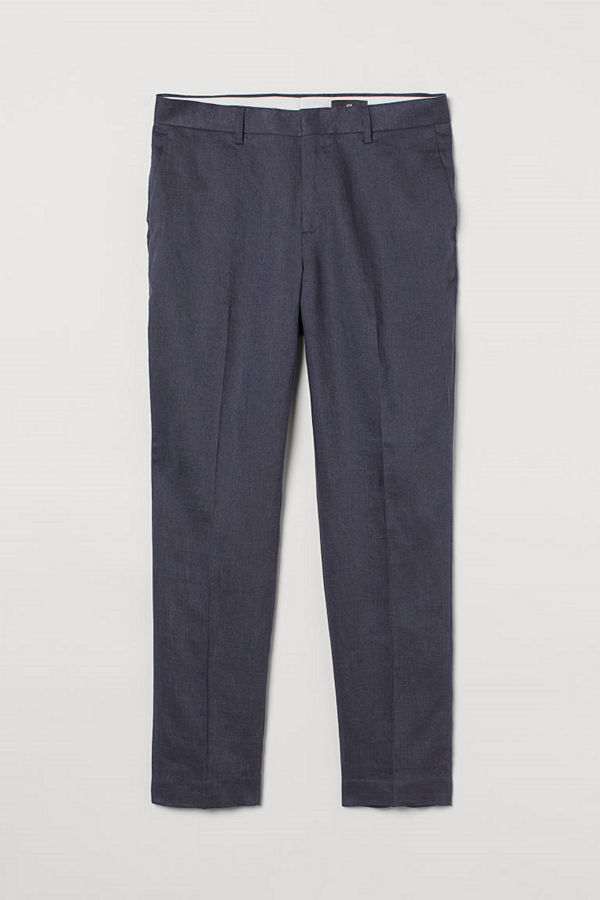 H&M Kostymbyxa i linne Slim Fit blå