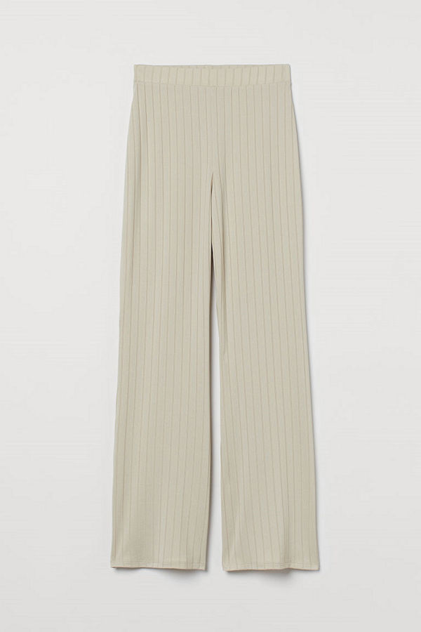 H&M omönstrade byxor Bredribbad byxa beige