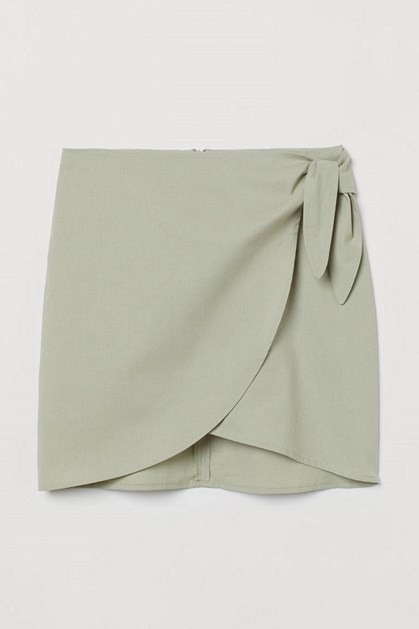H&M Kort kjol med knytband grön