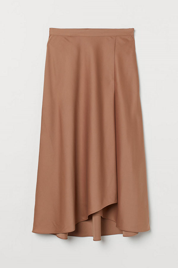 H&M Vadlång satinkjol beige