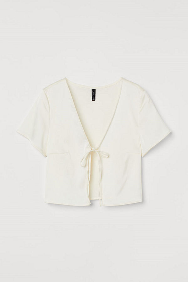 H&M Blus med knyt vit