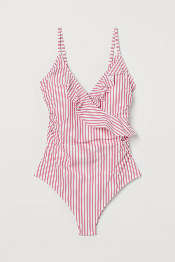 H&M Shape-baddräkt med volanger rosa