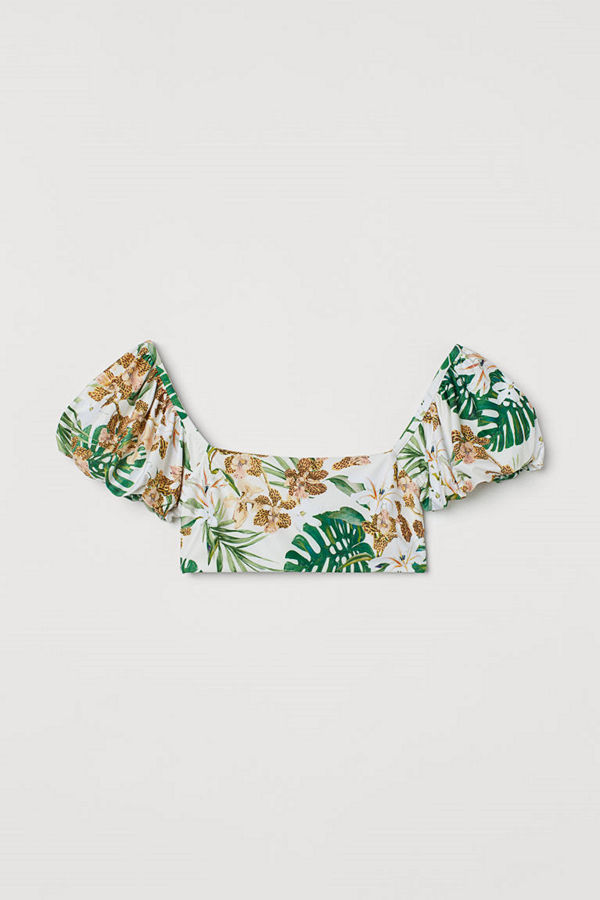 H&M Bikinitopp med puffärm vit