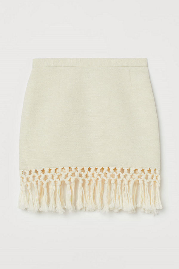 H&M Kjol med fransar vit