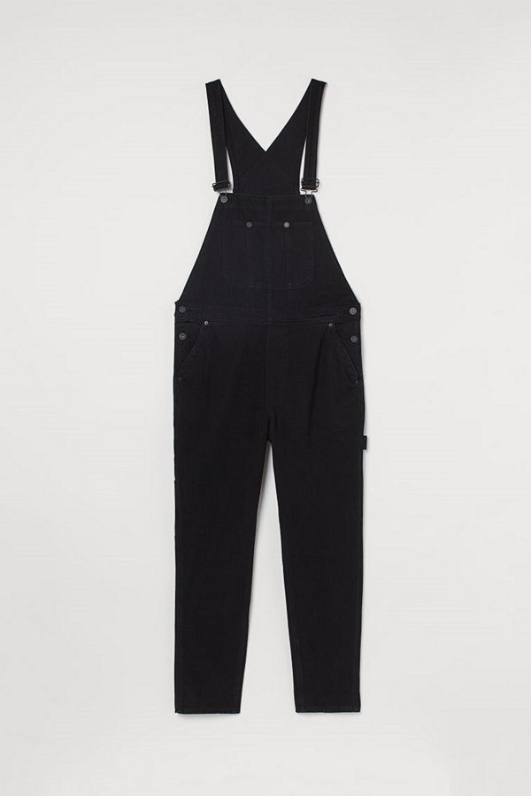 H&M Hängselbyxa i denim svart