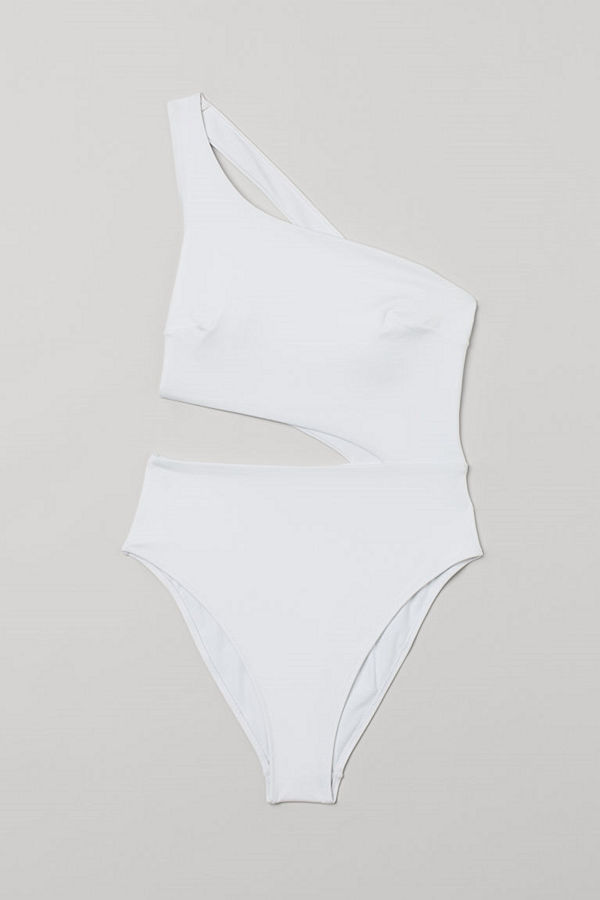 H&M One shoulder-baddräkt High leg vit