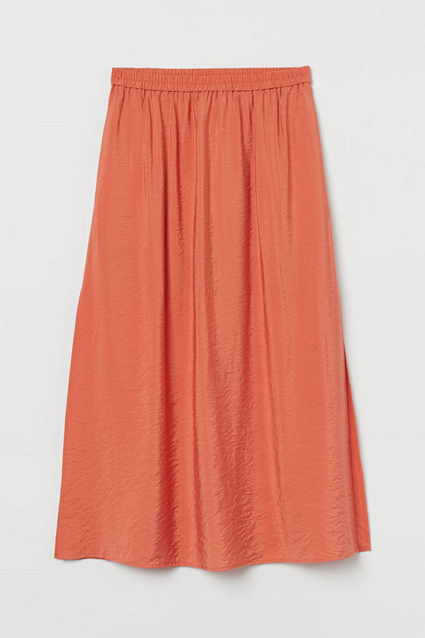 H&M Lång kjol med slits orange