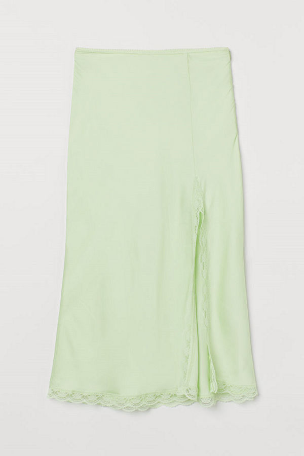 H&M Satinkjol med spets grön