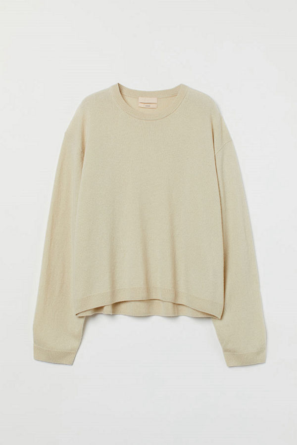 H&M Finstickad tröja i kashmir beige