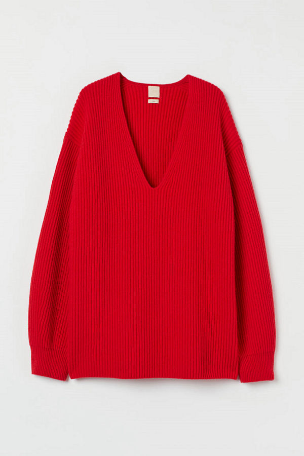 H&M Ribbstckad tröja i ull röd