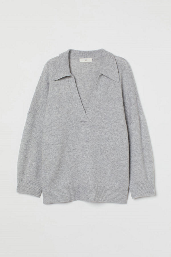 H&M Stickad tröja med krage grå