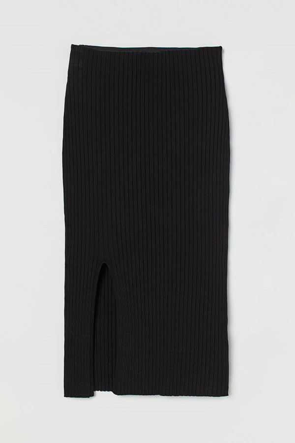 H&M Ribbstickad kjol svart