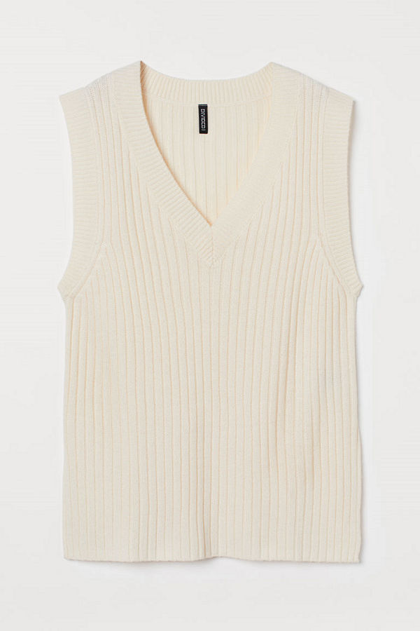 H&M Ribbstickad slipover vit
