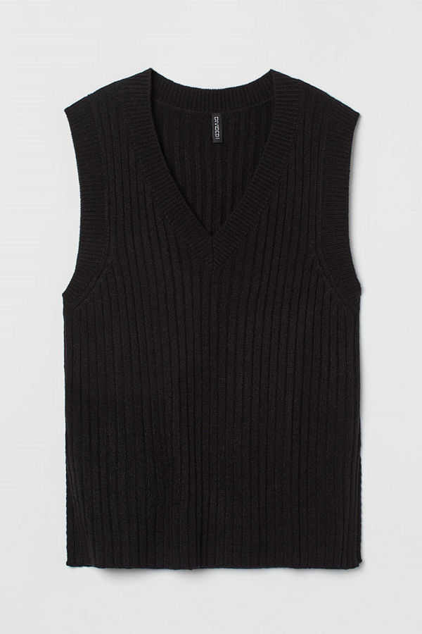 H&M Ribbstickad slipover svart