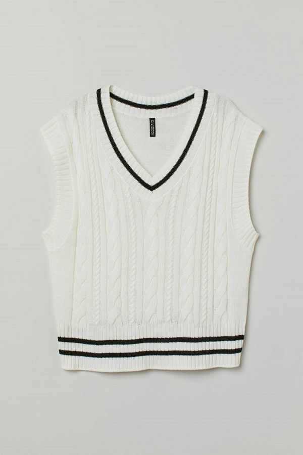 H&M Kabelstickad slipover vit