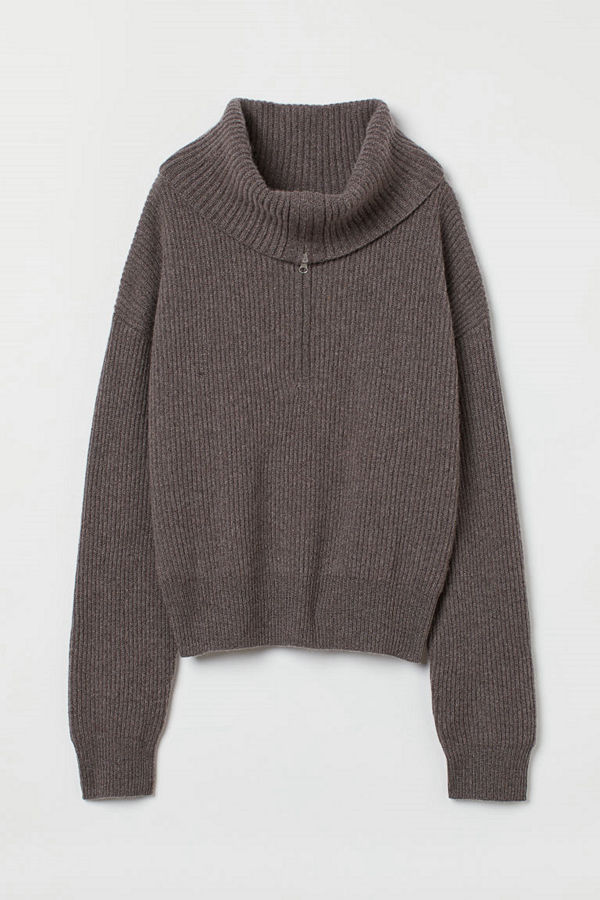 H&M Kashmirtröja med dragkedja beige