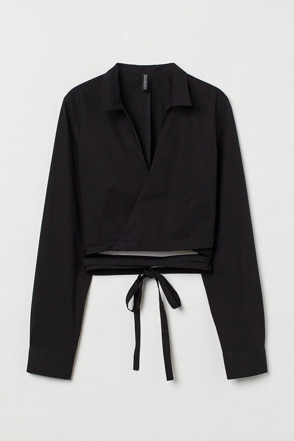 H&M Omlottblus med knytband svart