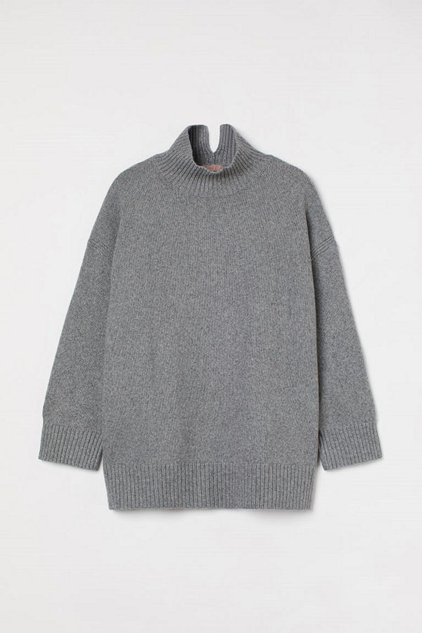 H&M H & M+ Stickad polotröja grå
