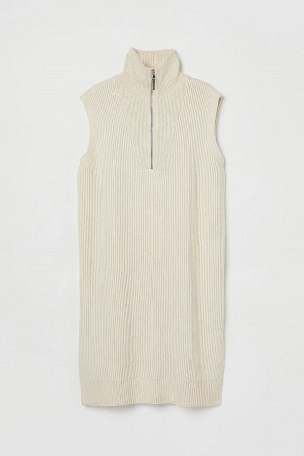 H&M H & M+ Stickad slipover med halvpolo beige