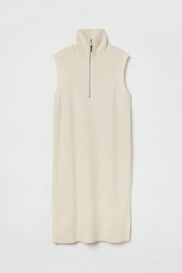 H&M Stickad slipover med halvpolo beige