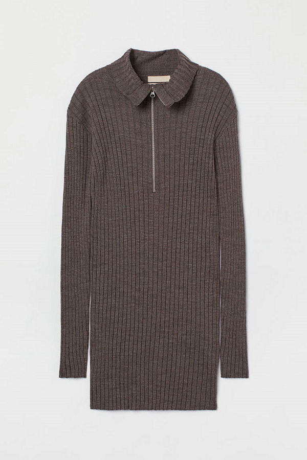 H&M Ribbstickad tröja i merinoull beige