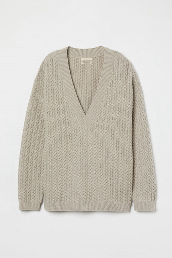 H&M Kabelstickad tröja i ull beige