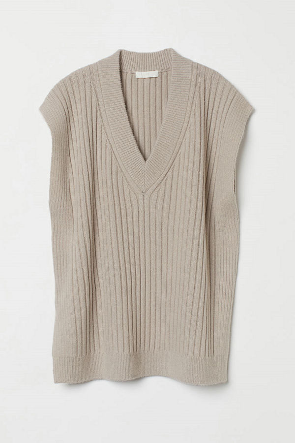H&M Ribbstickad slipover brun
