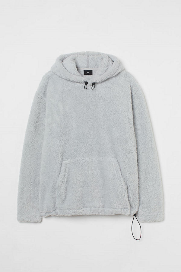H&M Huvtröja i pile Relaxed Fit grå