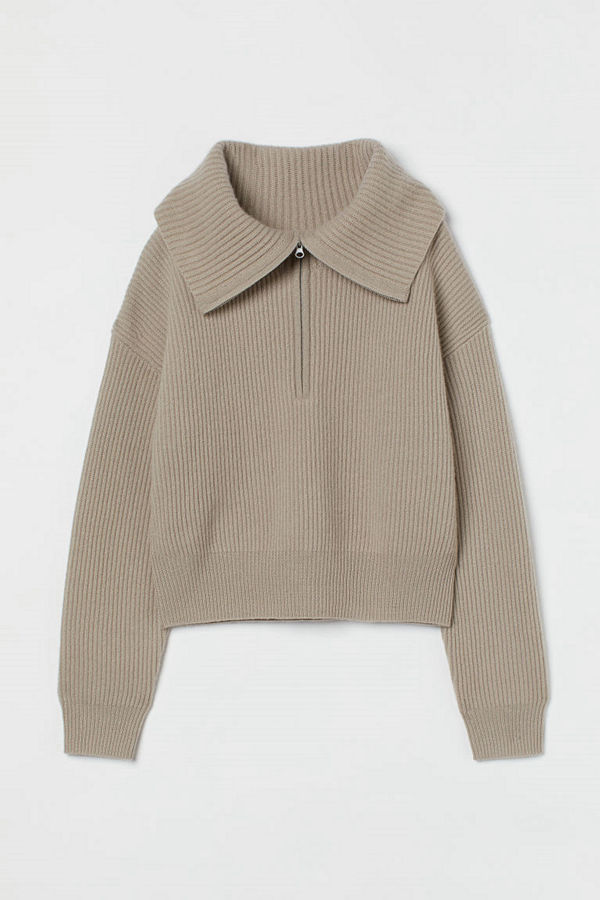 H&M Kashmirtröja med dragkedja brun