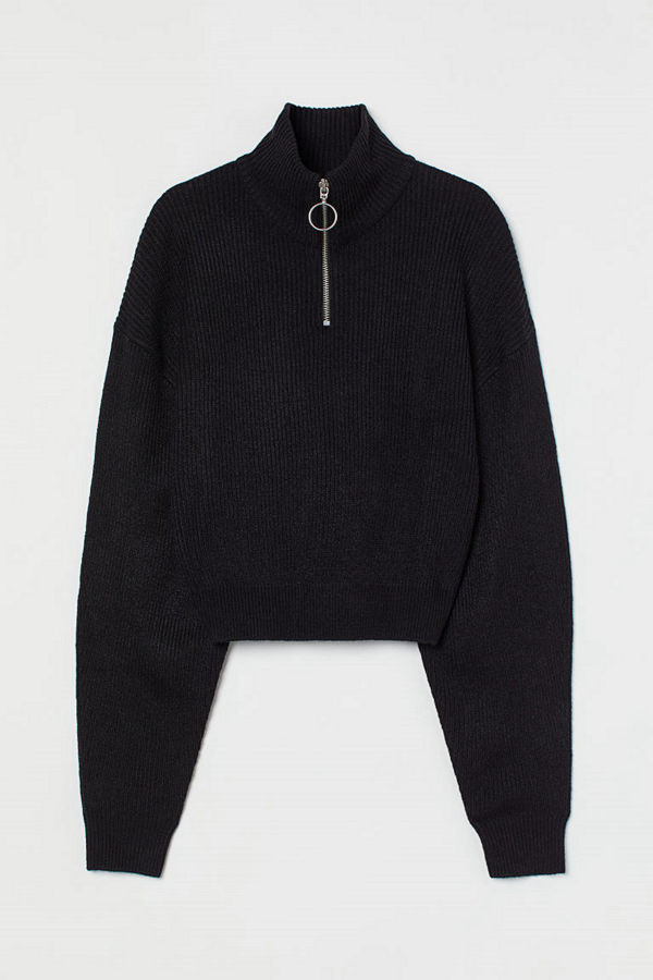 H&M Ribbad tröja med ståkrage svart