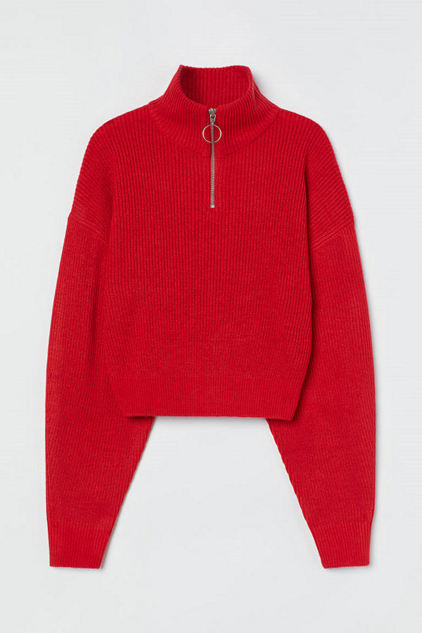 H&M Ribbad tröja med ståkrage röd