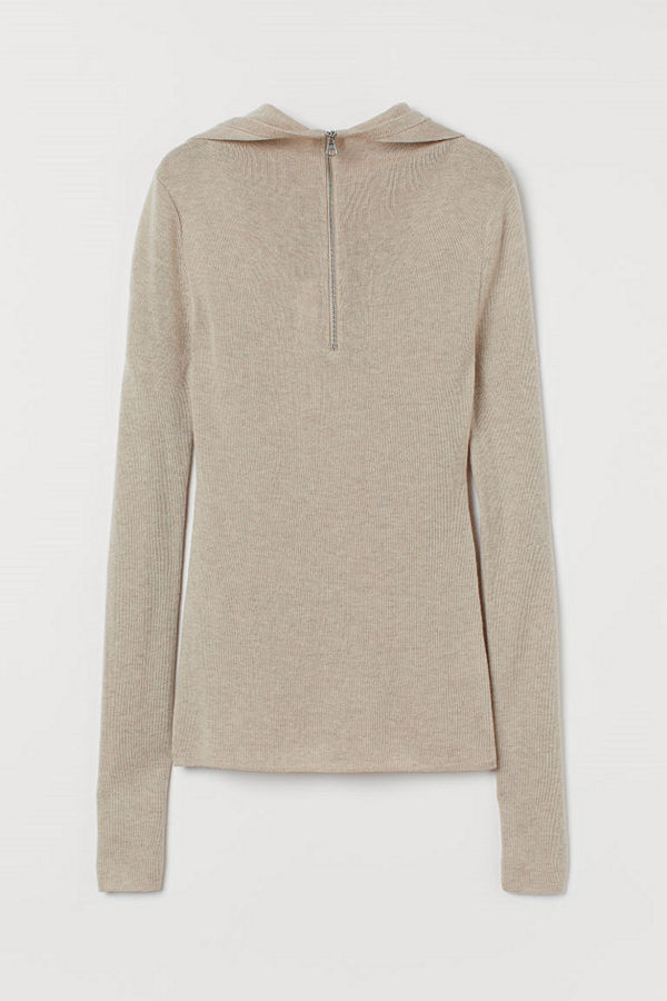 H&M Stickad huvtröja i ull beige